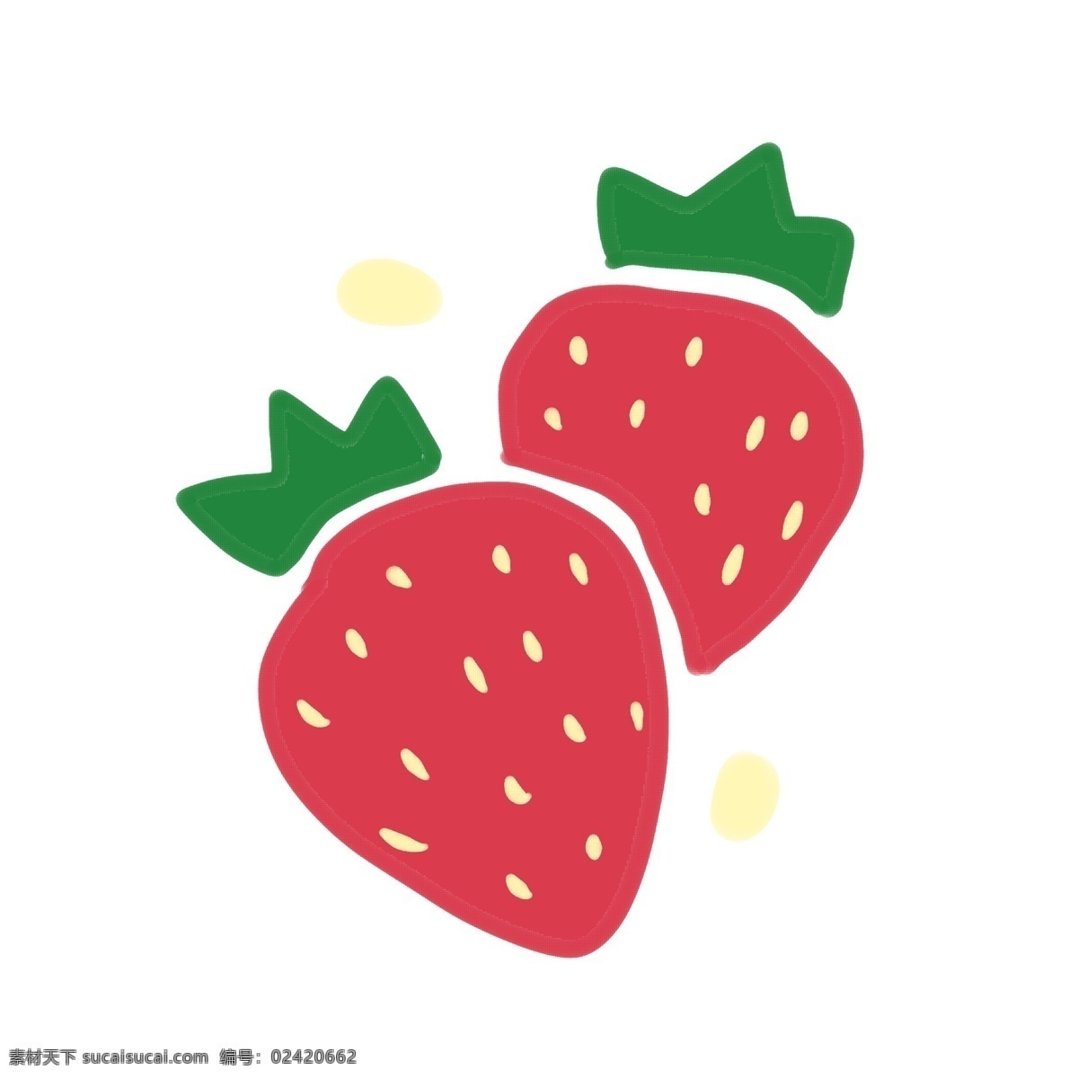 炫彩 扁平 的卡 通 水果 草莓 卡通 装饰 贴画 系列 红色 绿色 白色 线条 切开 果肉 粉色