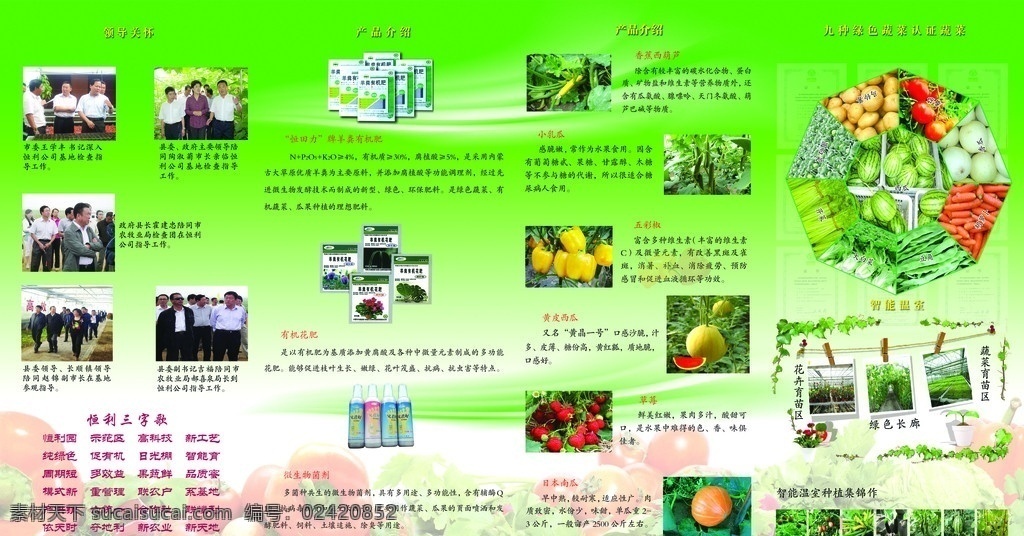 蔬菜园区 领导关怀 九种产品认证 水果背景 展板设计 展板模板 广告设计模板 源文件