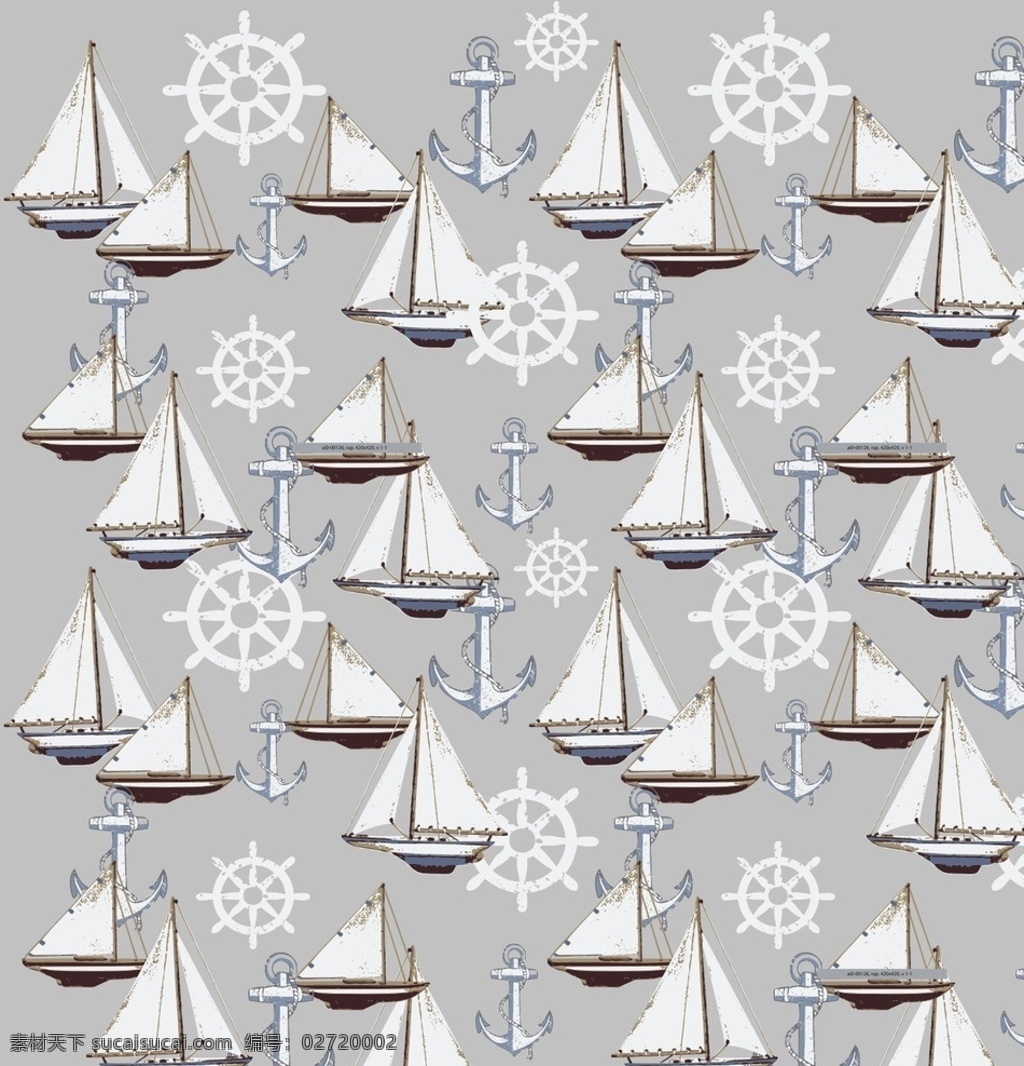 帆船船锚印花 帆船 船锚 海洋 航海 复古 印花 底纹边框 背景底纹