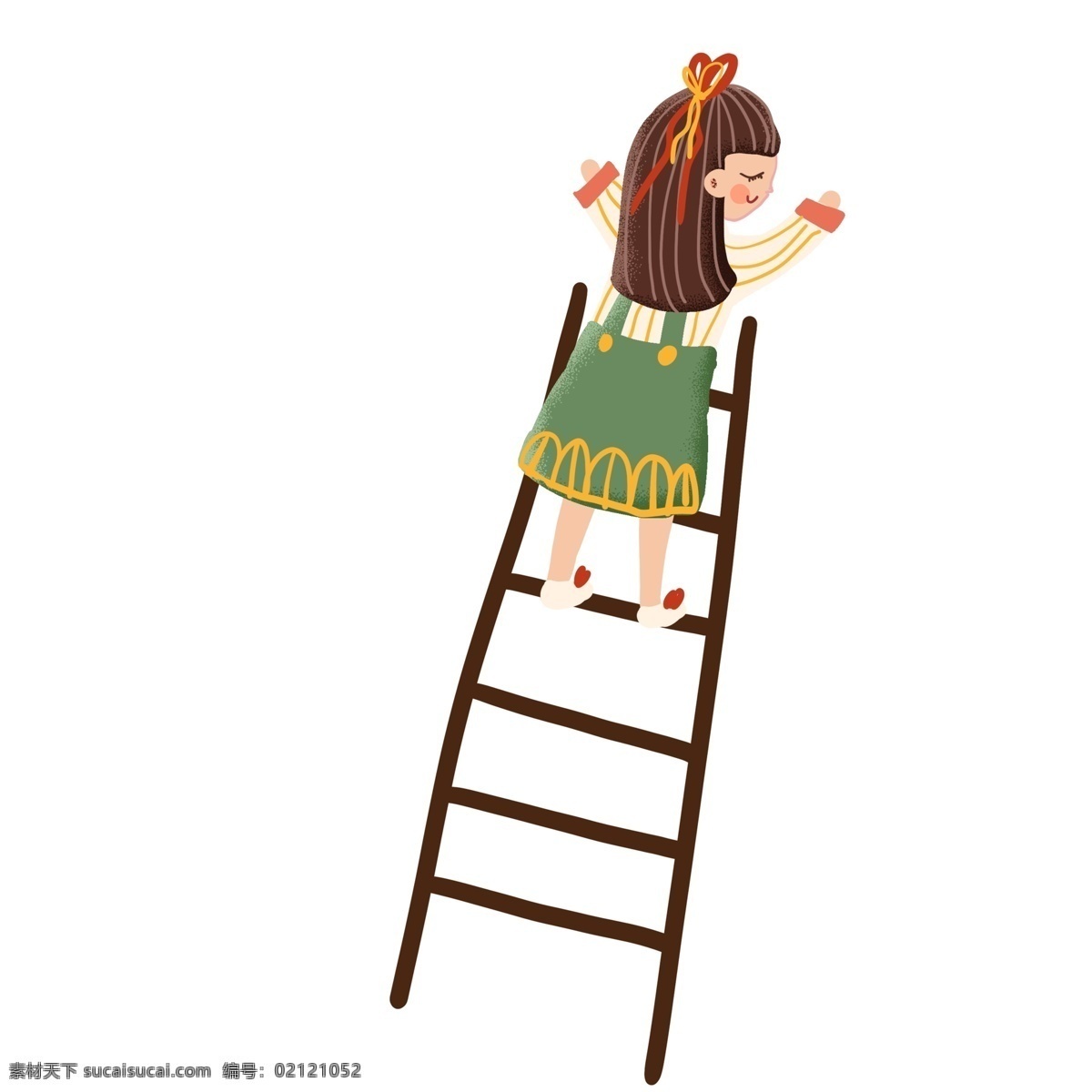 手绘 可爱 站 梯子 上 女孩 卡通 人物 插画 创意 儿童 小女生 爬梯子