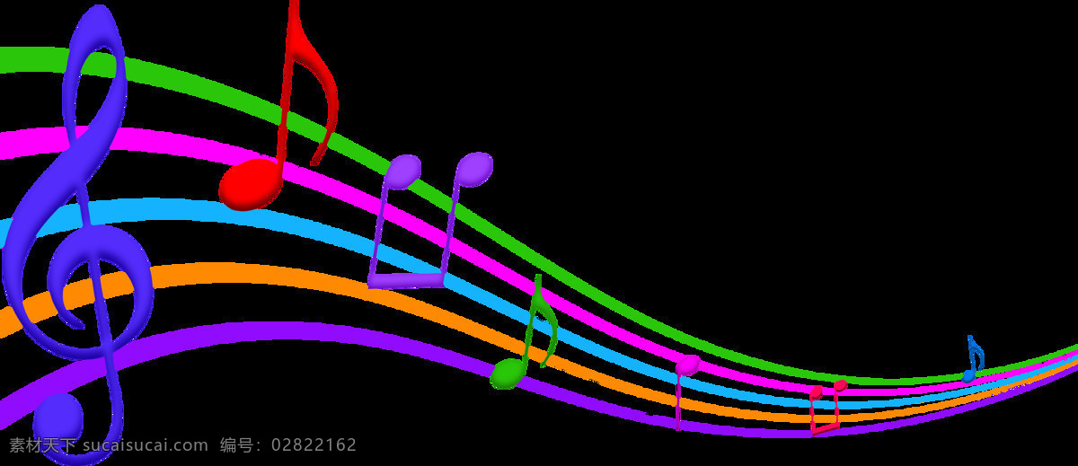 卡通 彩色 五线谱 音符 元素 png元素 免抠元素 透明素材 音乐