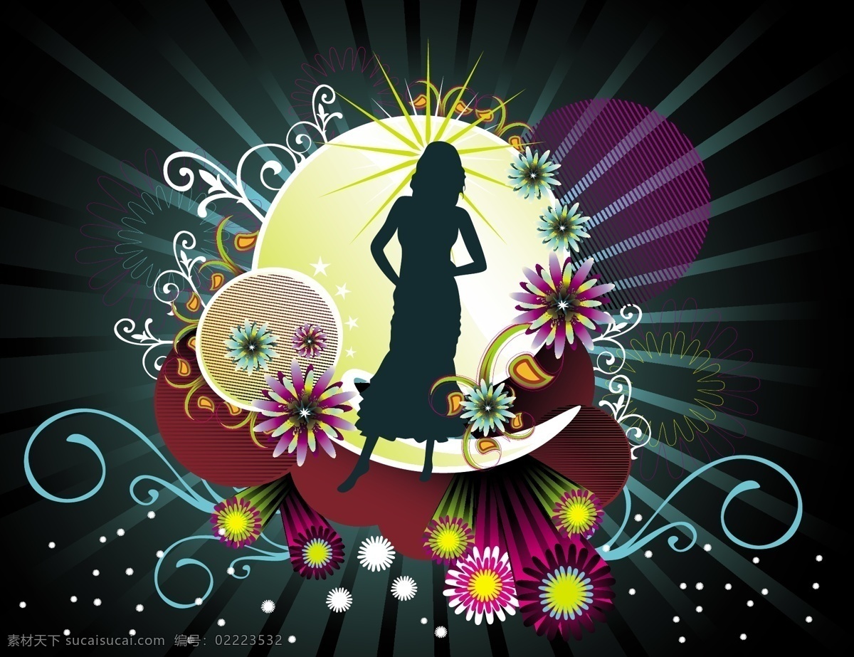 插画 美女 插画背景 潮流 底纹 光 蝴蝶 花纹 女孩 条纹 线条 矢量图 矢量人物