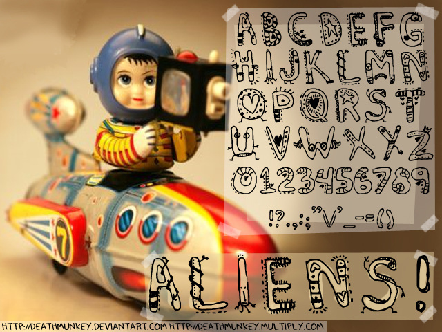 涂鸦 卡通 字体 pc格式 ps 手绘 超 古怪 dennealiens psd源文件 艺术字