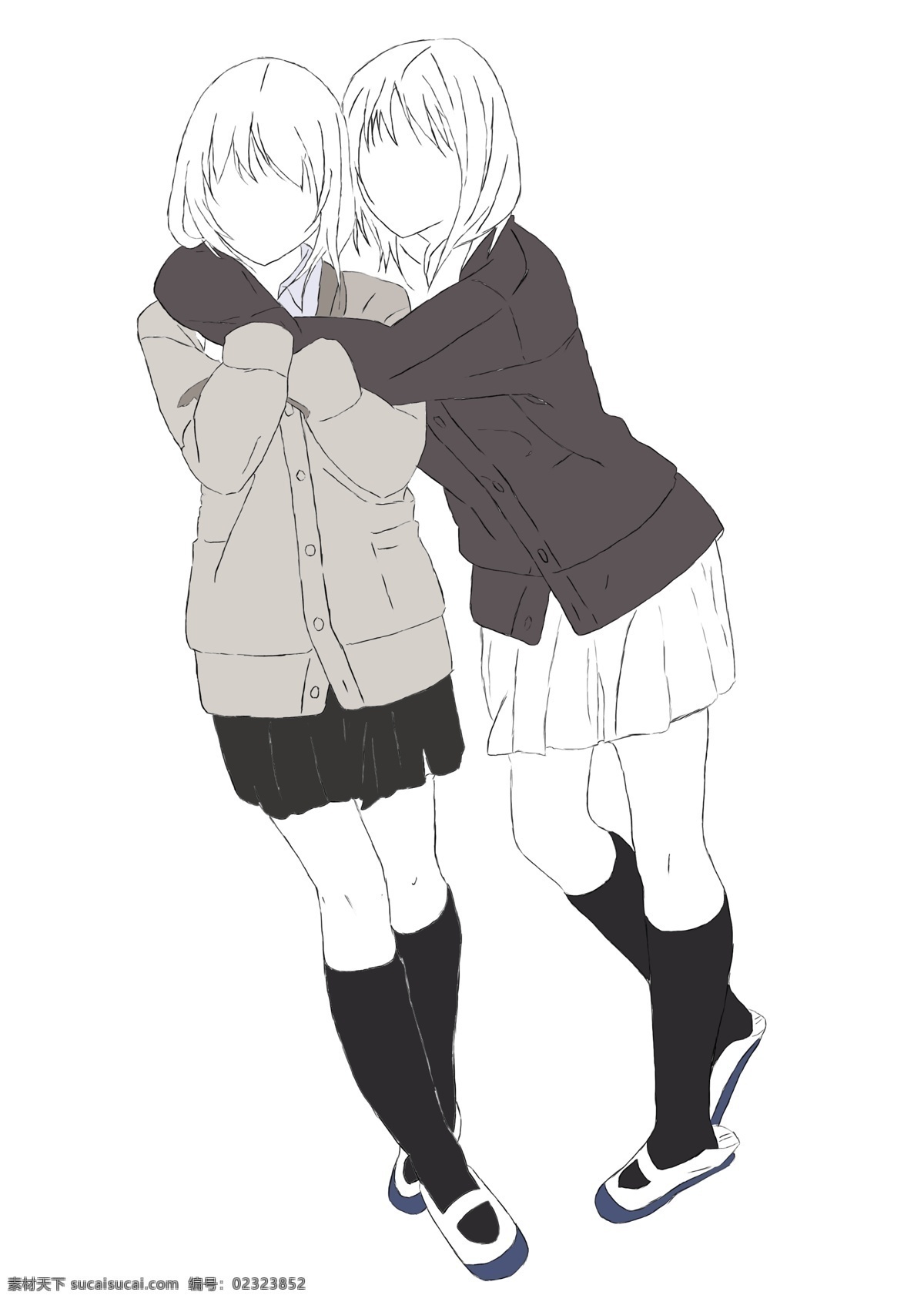 插画 女生 学生 校服 手绘 人物 分层 源文件