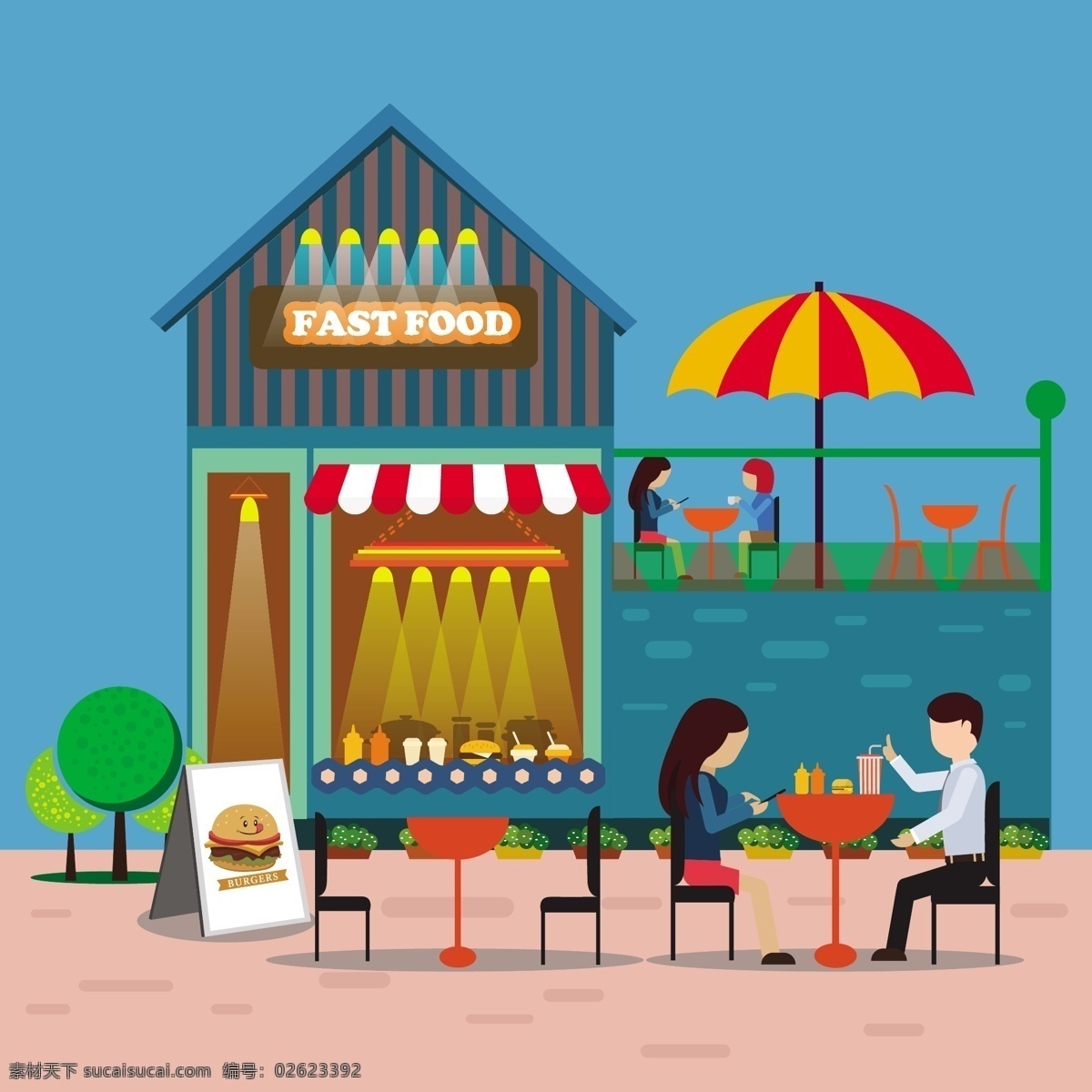 快餐店 矢量 背景 快餐 fastfood 西餐 汉堡 汉堡店 饮料 夏天 商店 美食店 矢量背景