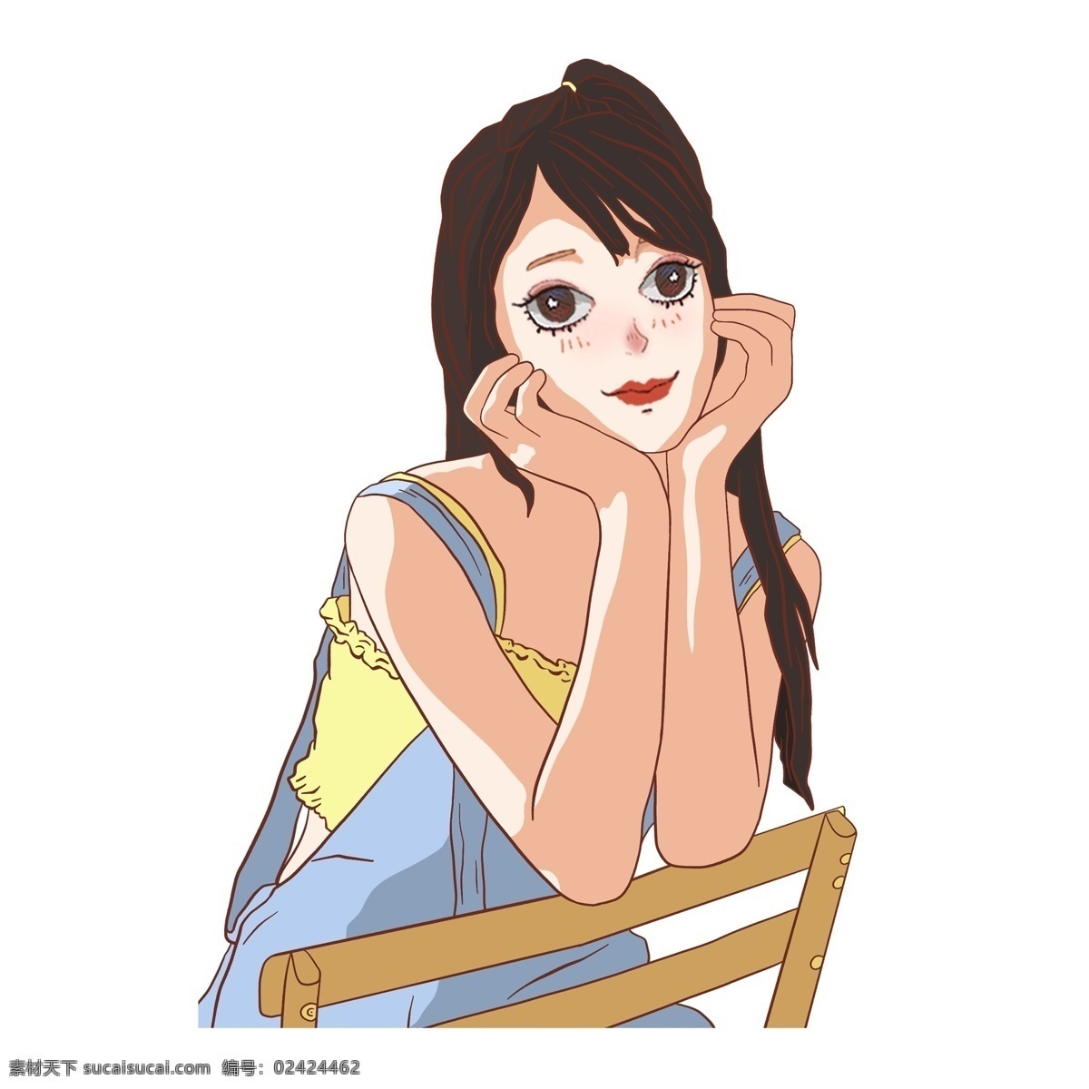 可爱 风 长发 女孩 插画 人物 元素 装饰 时尚 人物元素 免扣素材