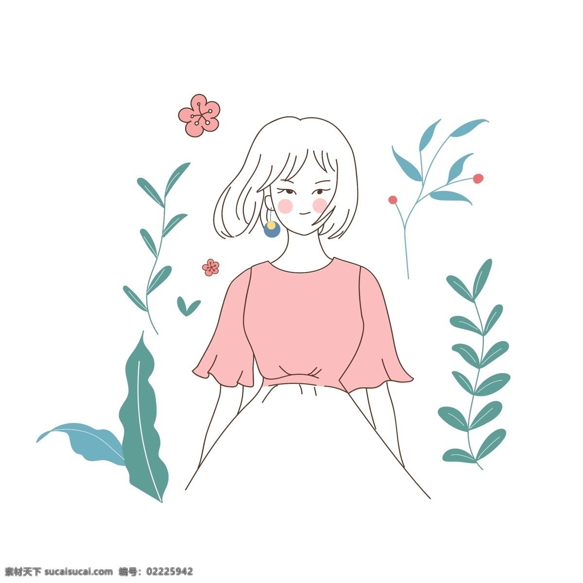 文艺 少女 小清 新森 女 插画 元素 手绘 小清新 可爱