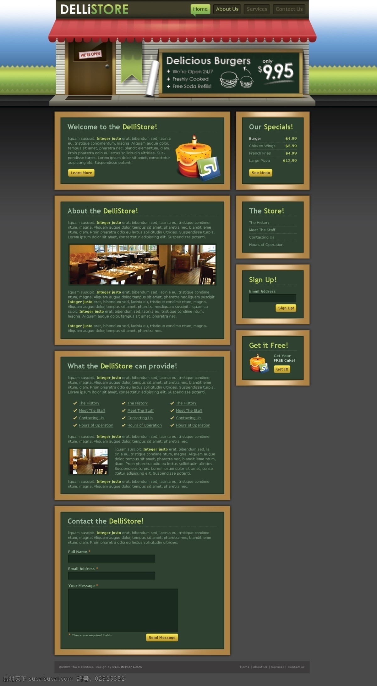欧美 网页模板 psd分层 餐厅 蛋糕 黑板 绿色 欧美风格 欧美模板 欧美网页模板 欧美网页设计 源文件 网页素材