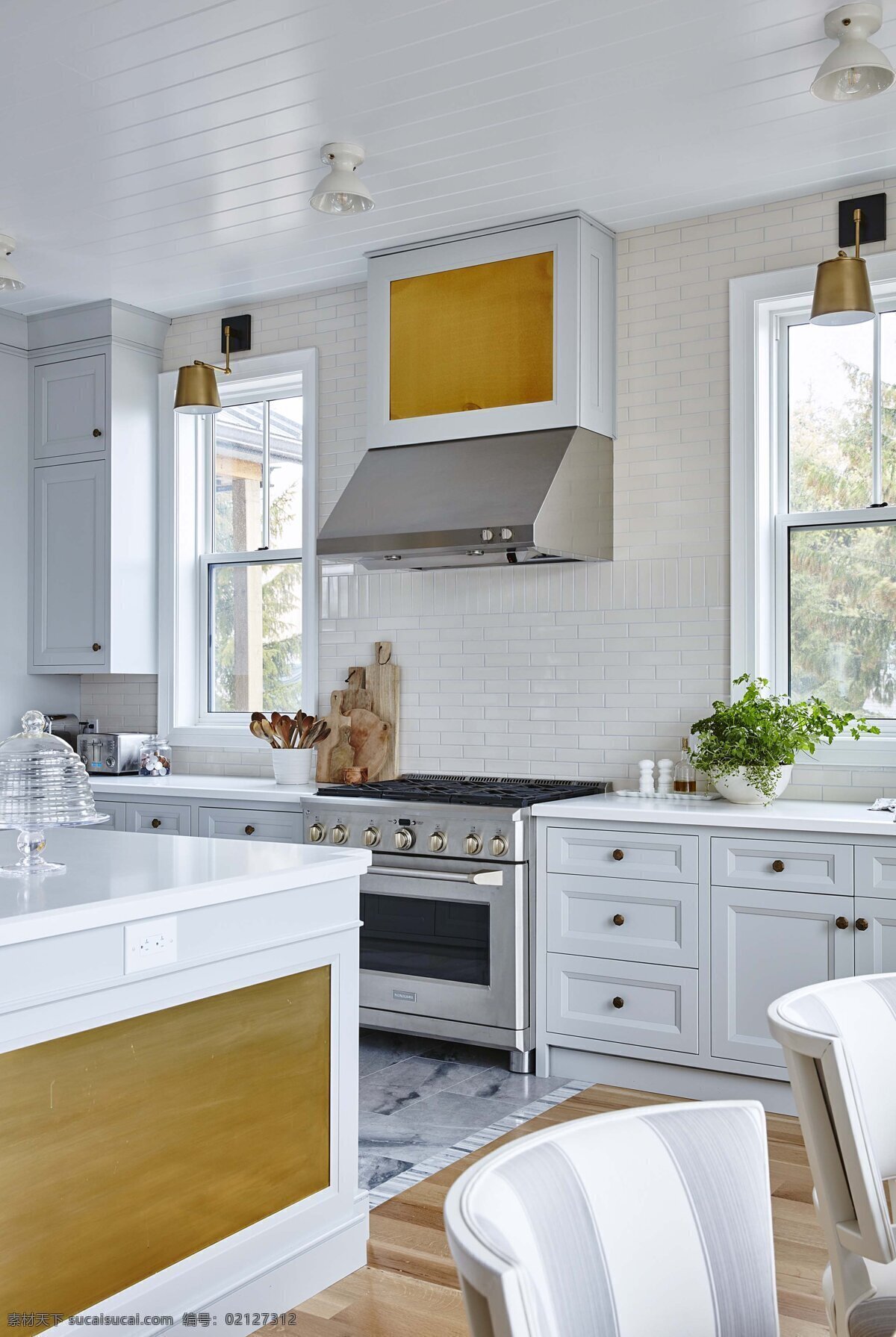 欧式 开放式 厨房 白色 抽油烟机 燃气炉 家装 效果图 室内设计 环境设计