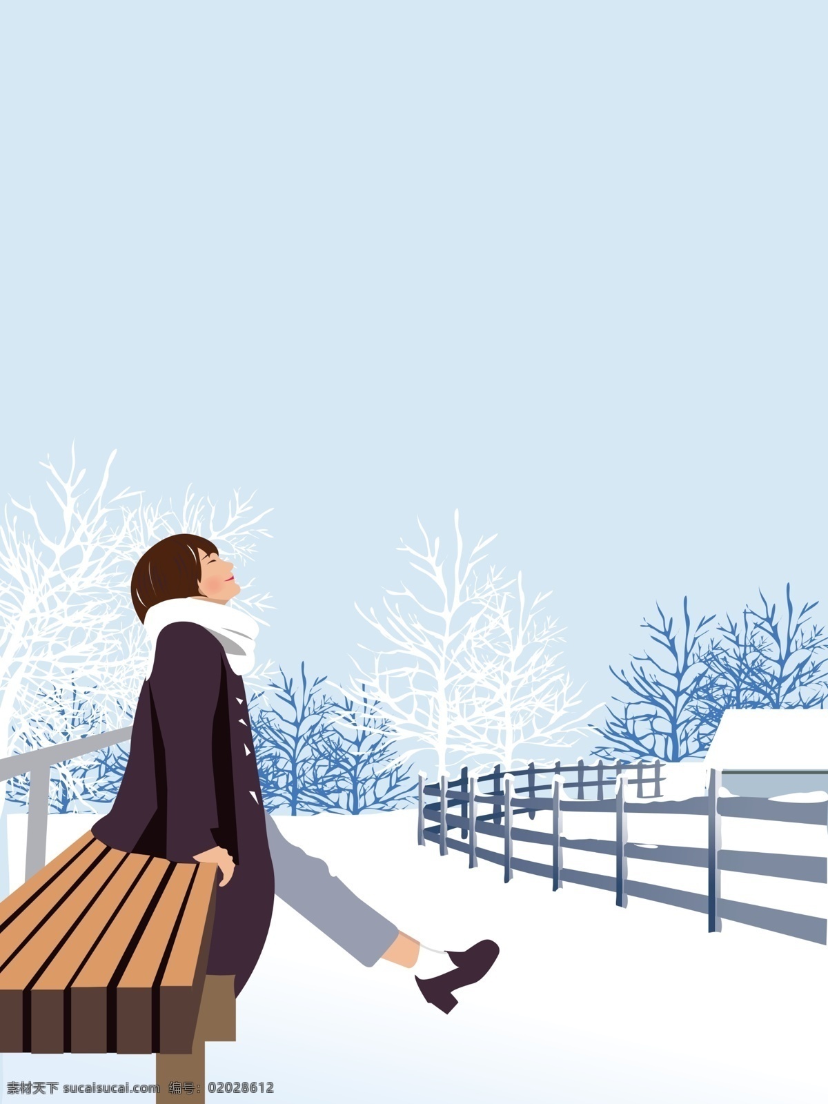 唯美 冬季 雪地 女孩 背景 清新背景 手绘背景 冬至背景 通用背景 女孩背景