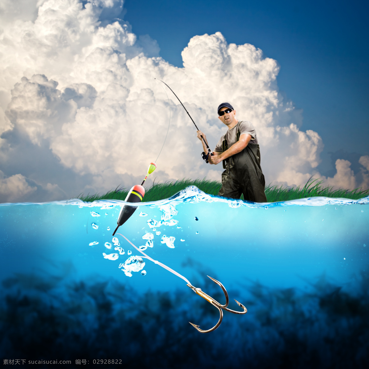 钓鱼的男性 钓鱼的男人 钓鱼 钓鱼钩 鱼钩 渔具 水纹 水中生物 生物世界 黑色
