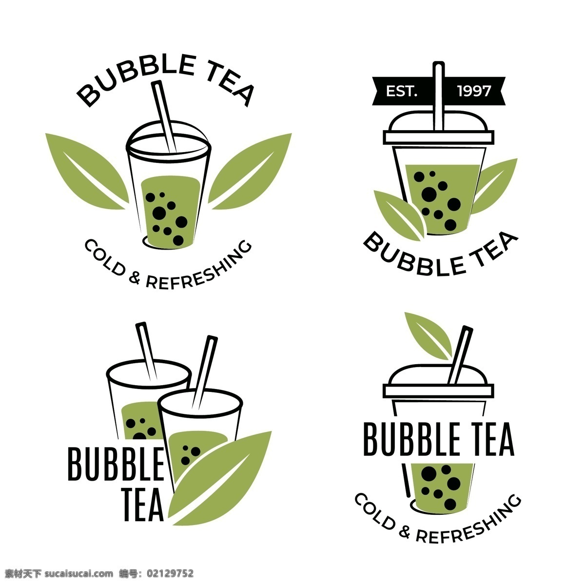 泡泡茶标志 奶茶饮品 logo设计 饮品logo ai格式 抹茶标示