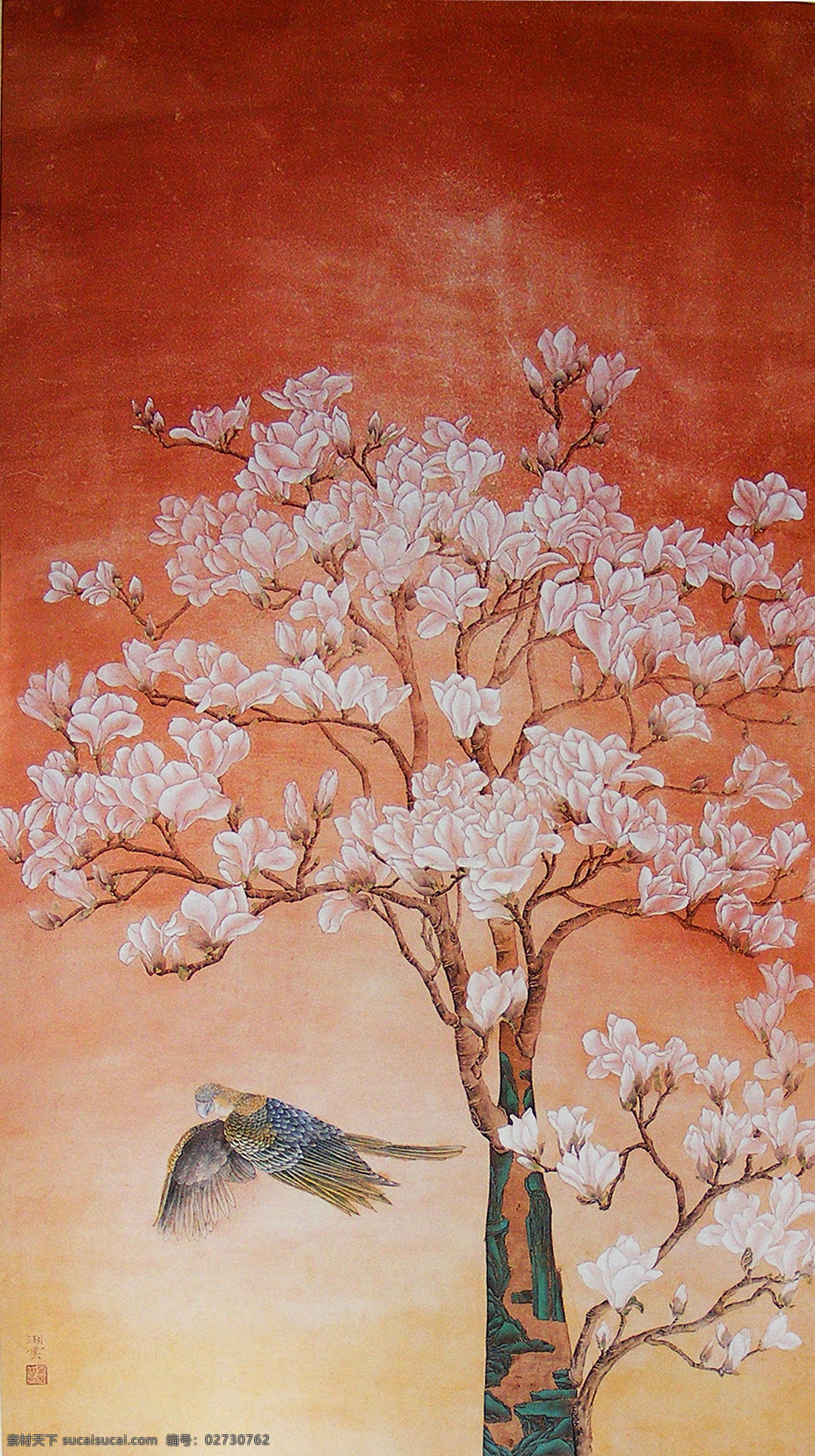 玉兰 鸟 工笔 花鸟 重彩 现代 绘画书法 文化艺术
