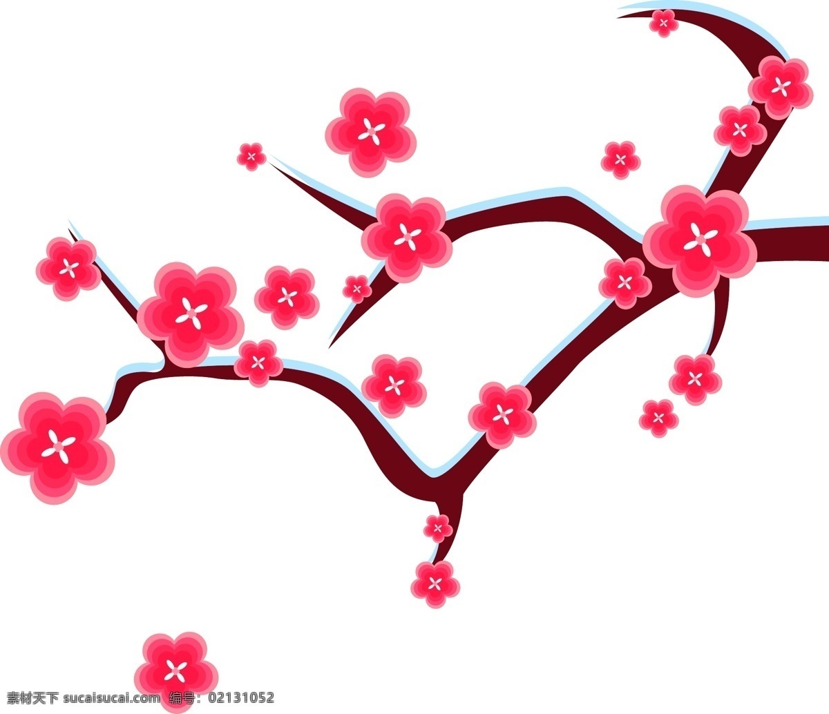 矢量 手绘 卡通 梅花 粉色桃花 树枝 两朵桃花 花芯花蕊 花瓣 花朵 花卉 玫瑰 盛开 腊梅 小樱花 粉色花 花 粉色