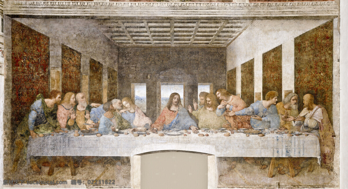 最后的晚餐 达183芬奇 米兰 圣玛丽亚 德尔格 契 修道院 壁画 世界名画 文化艺术 绘画书法 设计图库