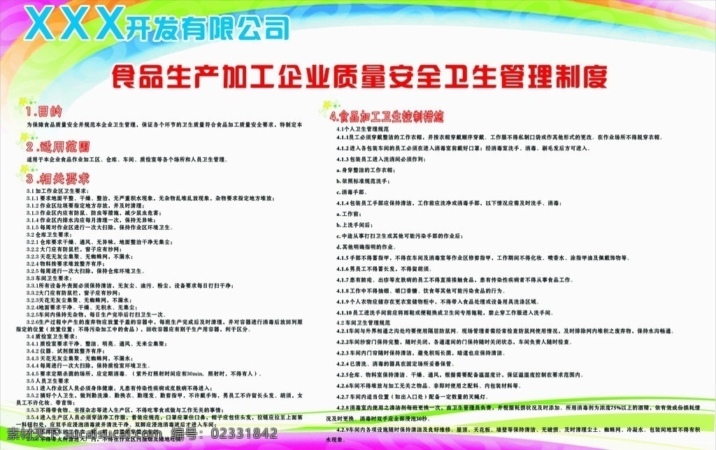 展版模版 质量安全 卫生 模版 管理制度模版 食品生产 制度 展板模板 矢量