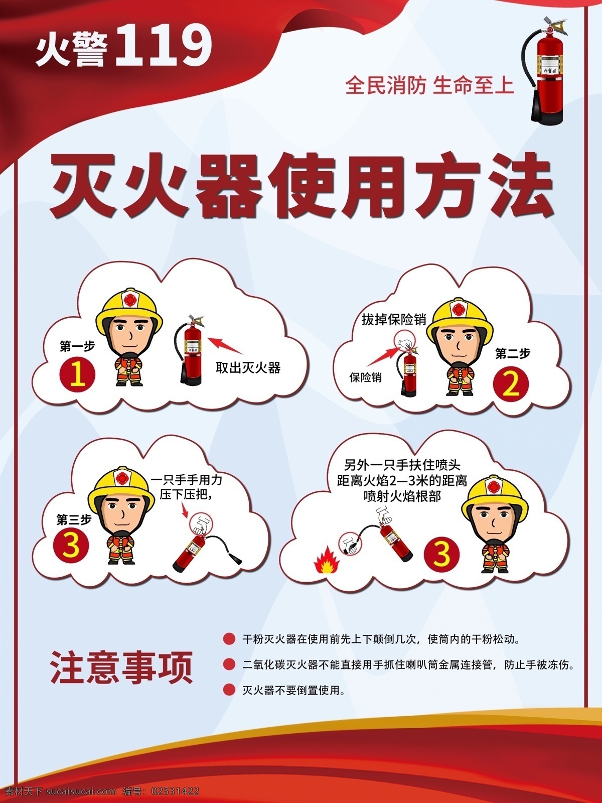 灭火器 使用方法 海报 矢量图 卡通 可爱 红色 公益 火灾 消防 灭火