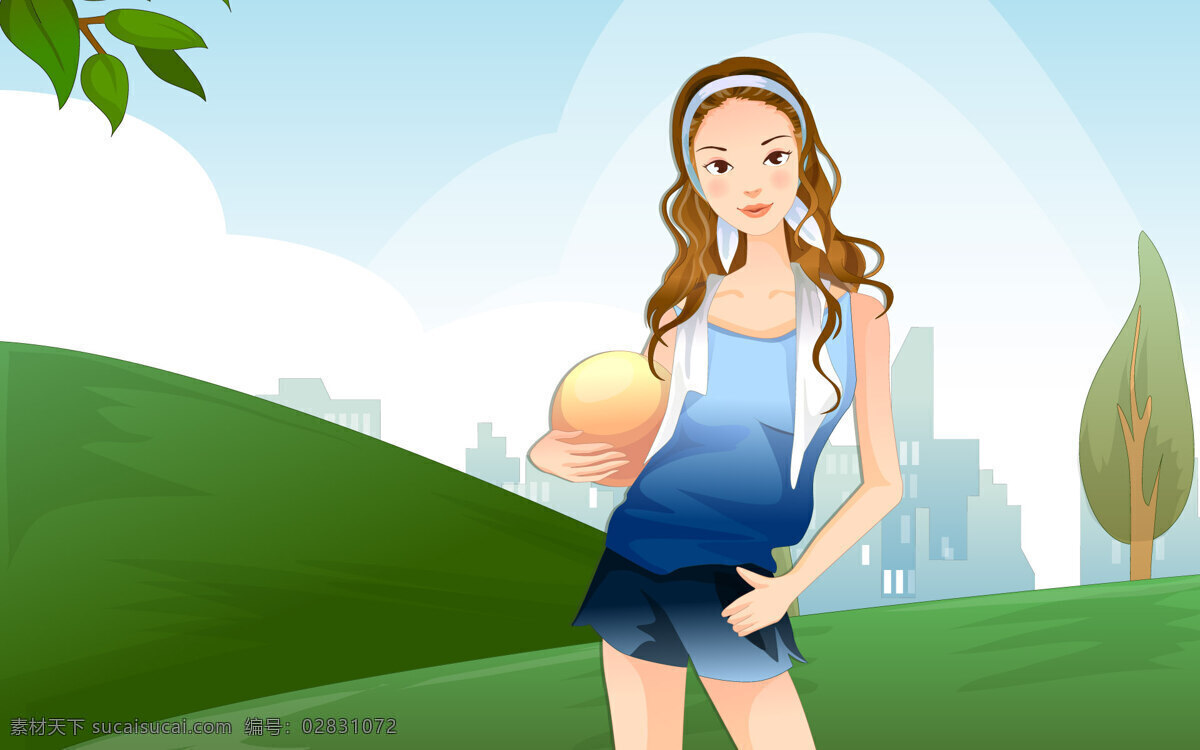 运动女孩 女孩 叶子 健康 白色