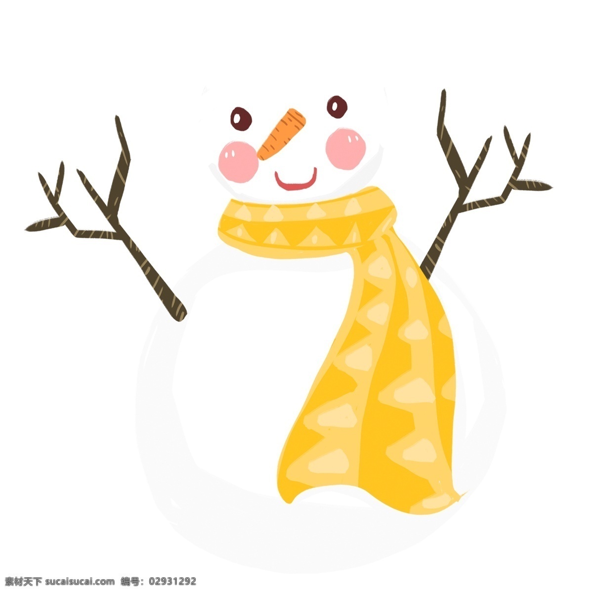 简约 可爱 围着 黄 围巾 雪人 原创 元素 冬季 卡通 树枝 黄色 设计元素 原创元素