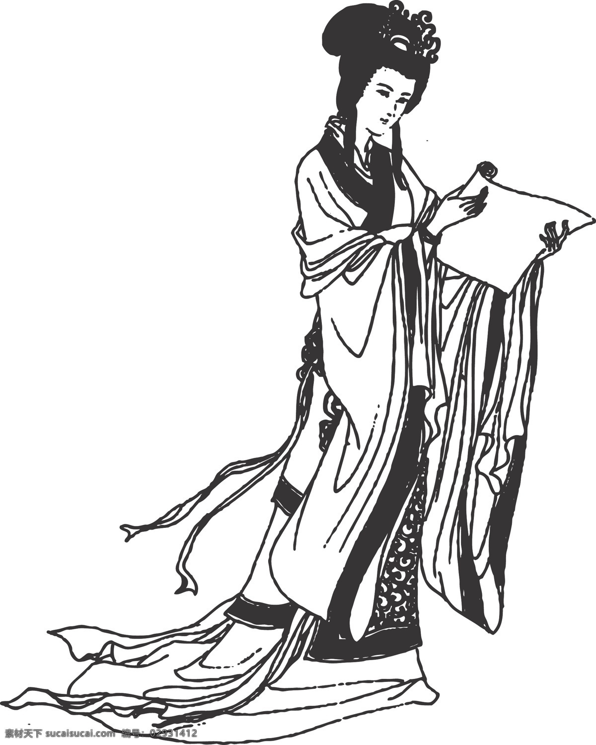 仕女 人物 女子 线条 矢量 装饰 字画 书法 毛笔 文化艺术 绘画书法
