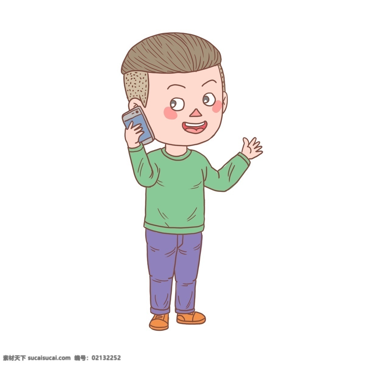 卡通 手绘 人物 走 接 电话 男孩 手账 简笔画 开心男孩 打电话男孩 接手机男孩 看手机 手机 走路看手机