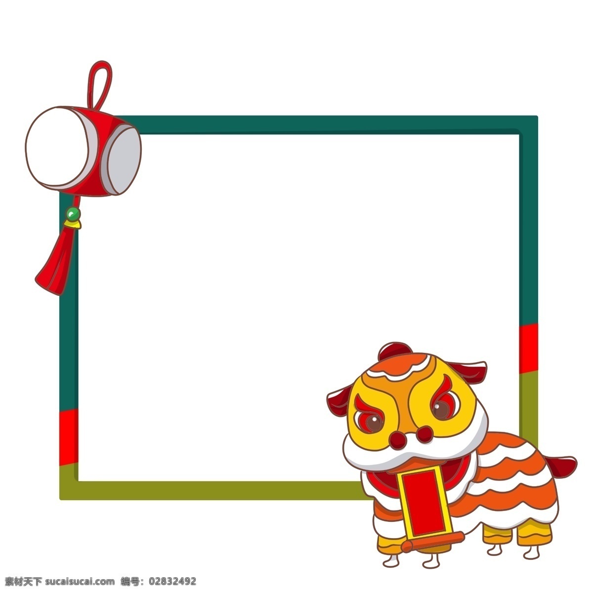 可爱 风 手绘 卡通 2019 年 新年 快乐 边框 可爱风 过年 舞狮 狮子 鼓 敲鼓 2019年 猪年 喜庆 新年快乐 过年边框