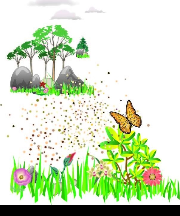 矢量风景图 花朵 树木 石头 小草 白云 蝴蝶 自然景观 自然风景 矢量图库