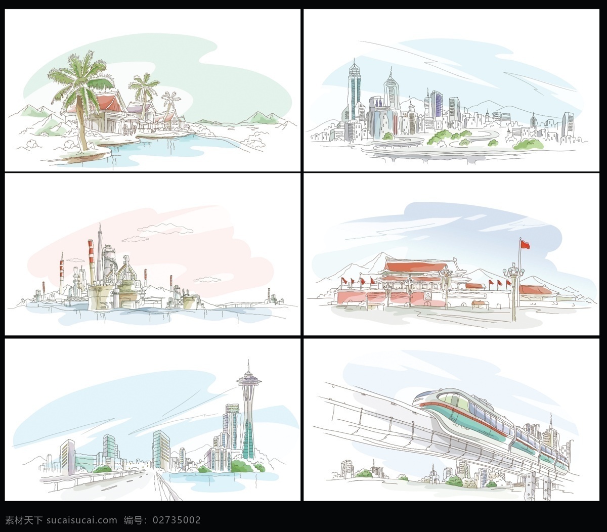 线描图 线描素材 卡片素材 线描建筑景观 线描风景 水彩画 水彩建筑 埃菲尔铁塔 桥 水 天空 建筑素材 水彩素材 名片素材 名片卡片 广告设计模板 源文件