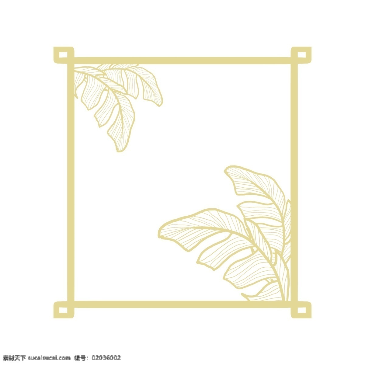 金色植物边框 手绘边框 芭蕉叶 树叶