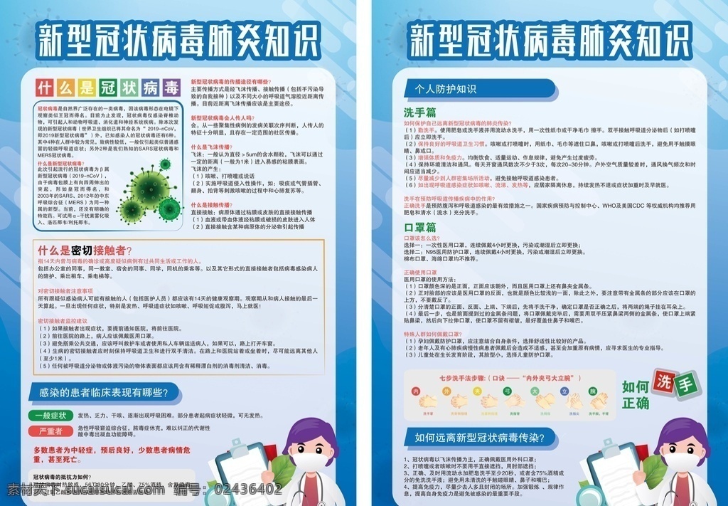 新型 冠状 病毒 肺炎 知识 海报 新型冠状病毒 七步洗手 口罩