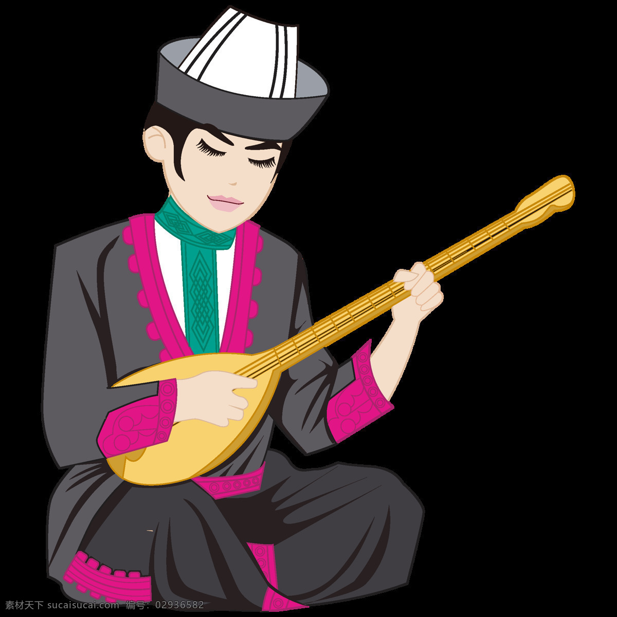卡通 少数民族 演奏 元素 png元素 表演 弹奏 乐器 免抠元素 民族 透明素材