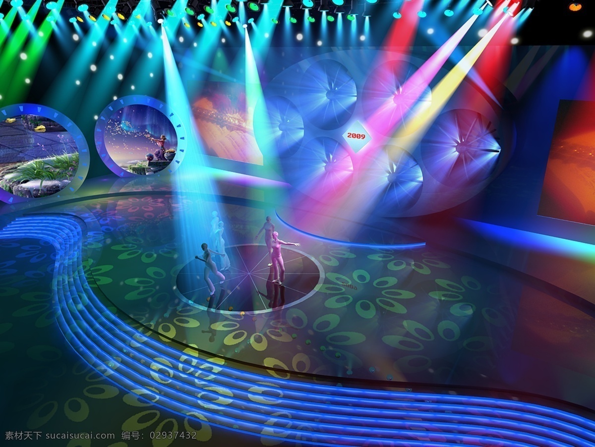 舞美 舞台设计 创意舞台 灯光效果 蓝色地灯 圆形屏 3d设计 3d作品