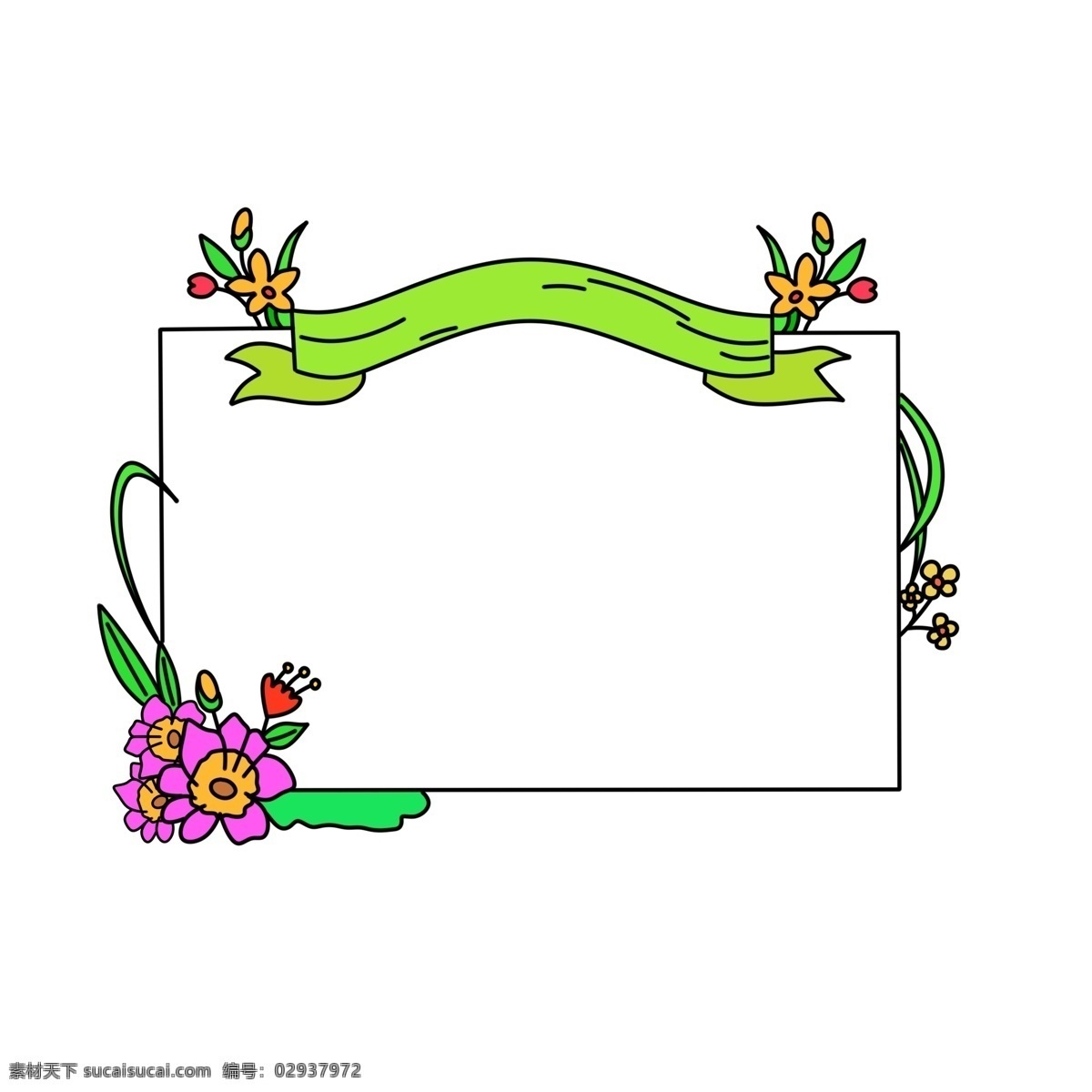 春季 促销 丝带 边框 春季促销边框 绿色丝带 花朵装饰 丝带装饰 春季植物 大自然植物 热卖边框 销售边框
