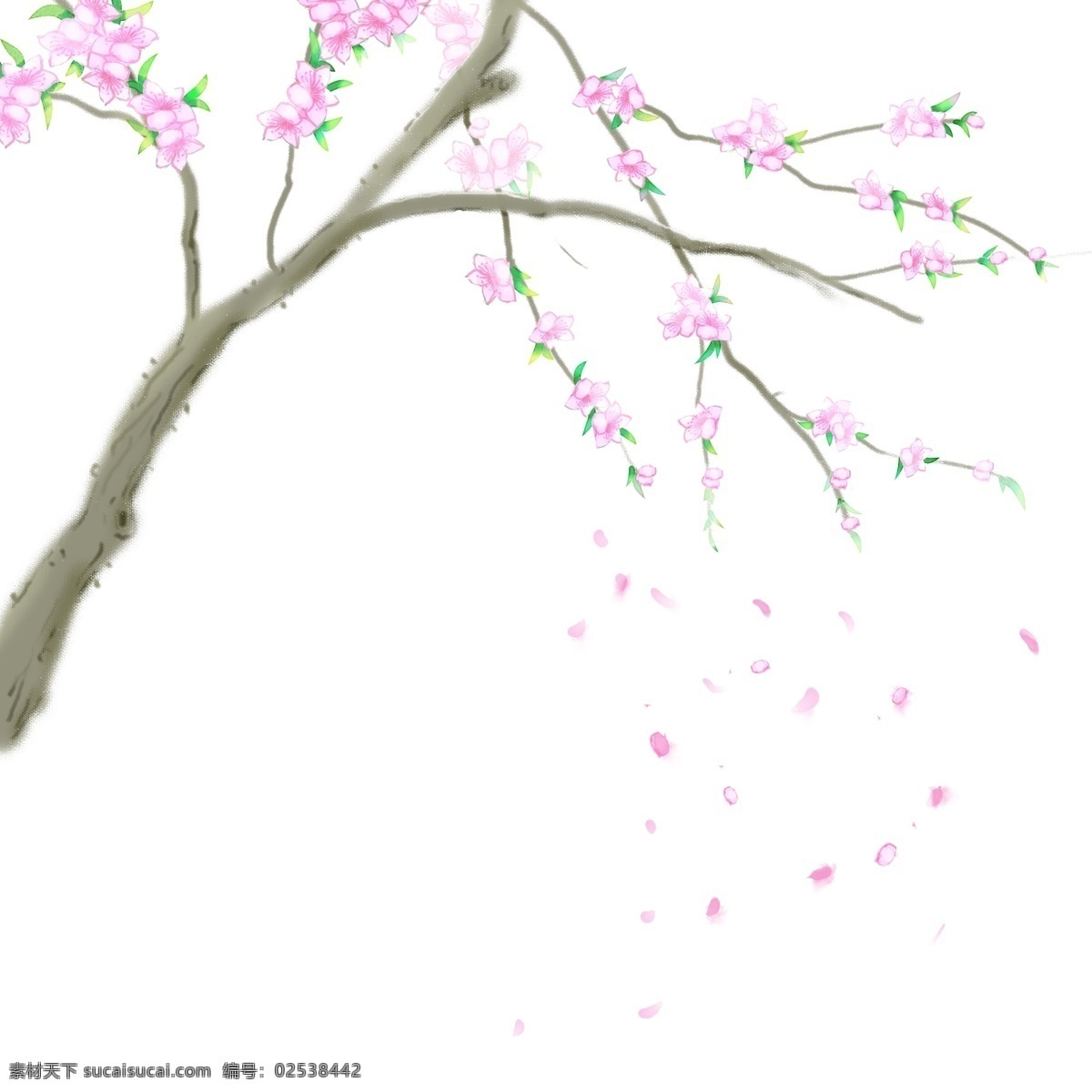 卡通 手绘 中国 风 桃花 卡通手绘 中国风 水彩 水墨 唯美 小清新 桃花树 桃花树枝 盛开 粉色 飘落 花瓣