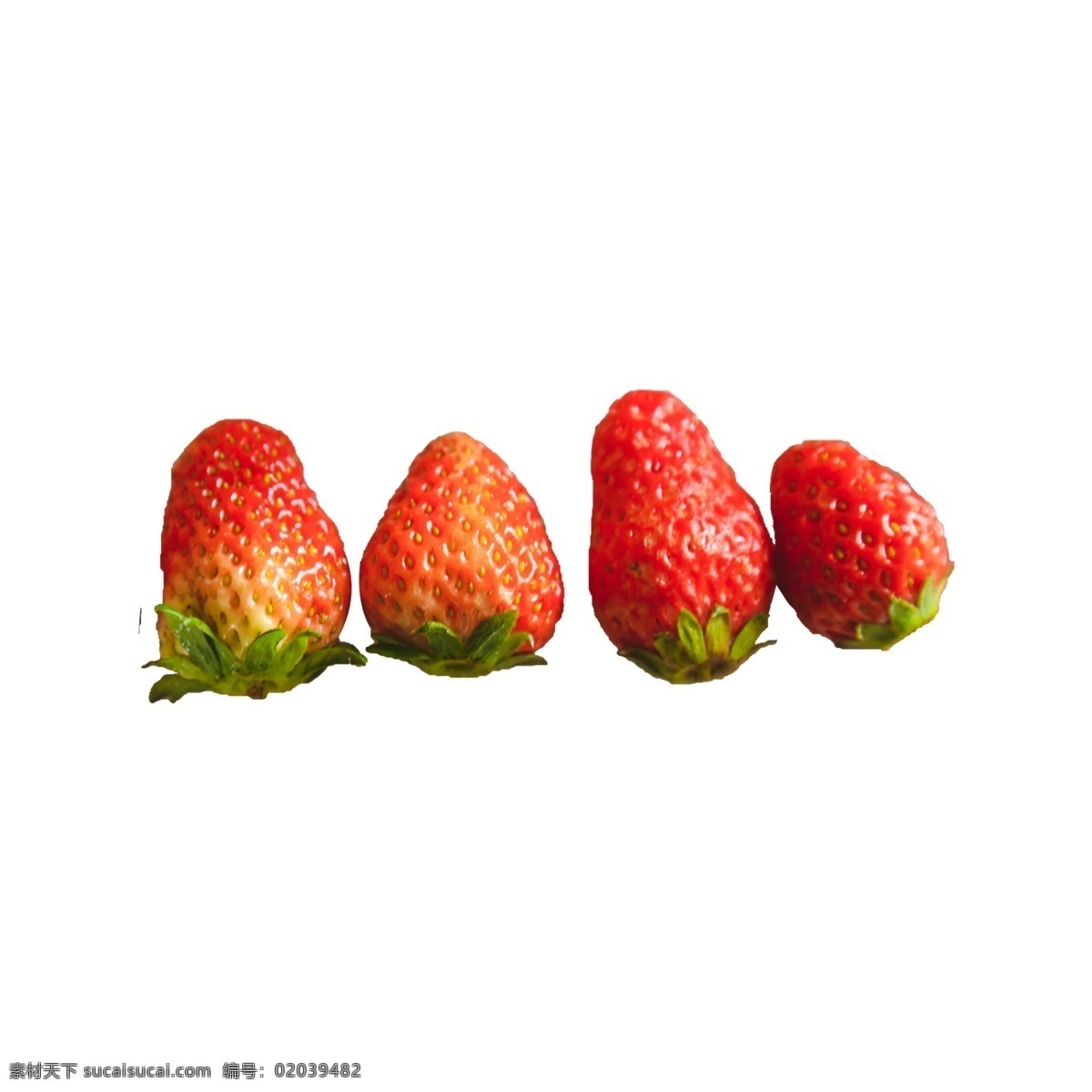 四 新鲜 草莓 四个草莓 草莓季 甜食 水果 奶油草莓 绿叶 植物 一排 排列 营养 美味