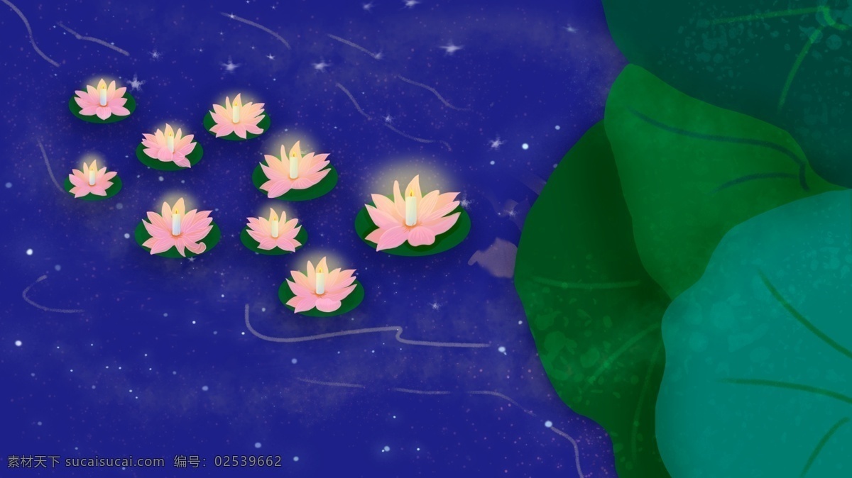 唯美 寄 思 中元节 荷叶 灯 背景 蓝色 祭奠背景 banner 广告背景 中元节背景 荷叶灯 七月十五背景 祭祖背景 祭拜背景