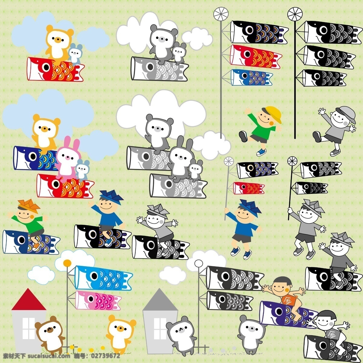分层 动物 儿童 儿童节 节日 卡通 可爱 源文件 日本 风情 模板下载 卡通日本风情 日本风情 节日素材 六一儿童节