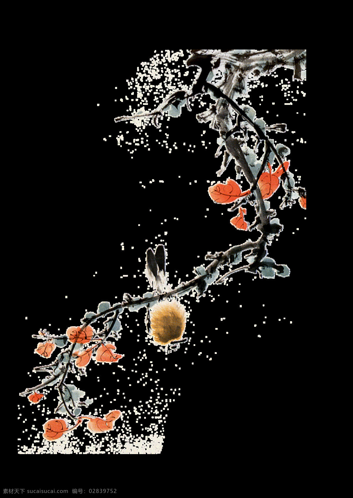手绘 树枝 花朵 元素 中国风 水墨 树支
