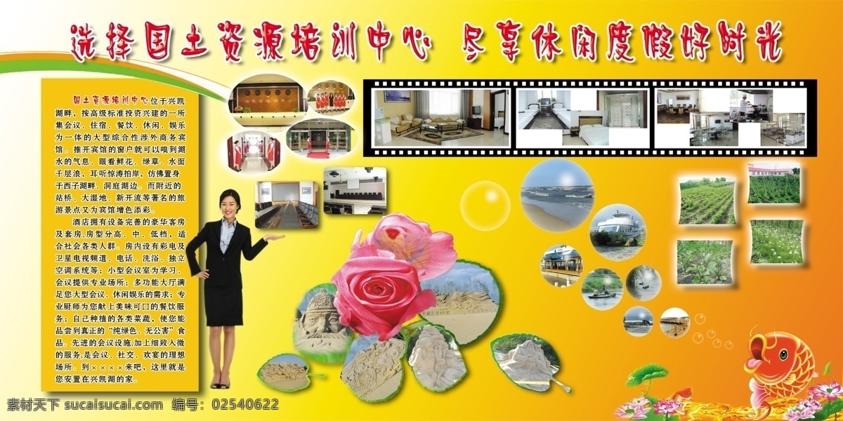 国土资源 培训中心 广告设计模板 花 胶片 泡泡 图版 叶 鱼 源文件库 展板模板 海报 企业文化海报