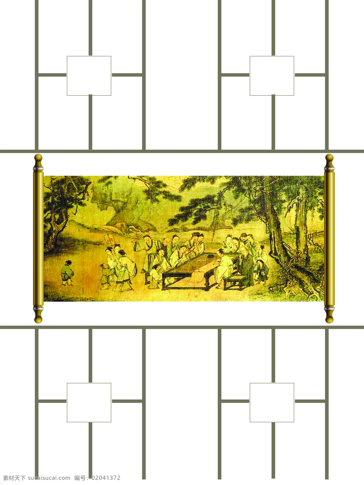 中国 风 底纹边框 方格 古代 画卷 人物 线条 移门图 中国风 中国纹理 中国元素 双门 移门图案 家居装饰素材