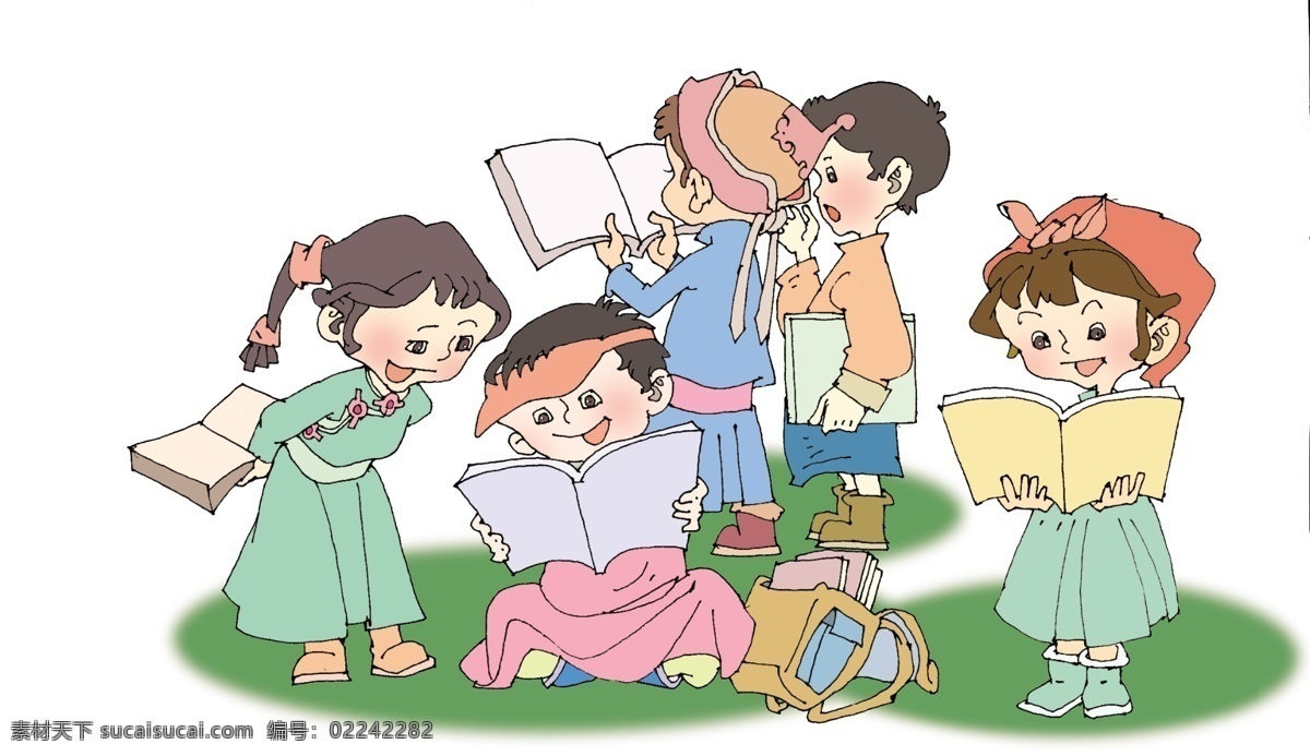 一群 孩子 卡通孩子 卡通人 看书 小孩