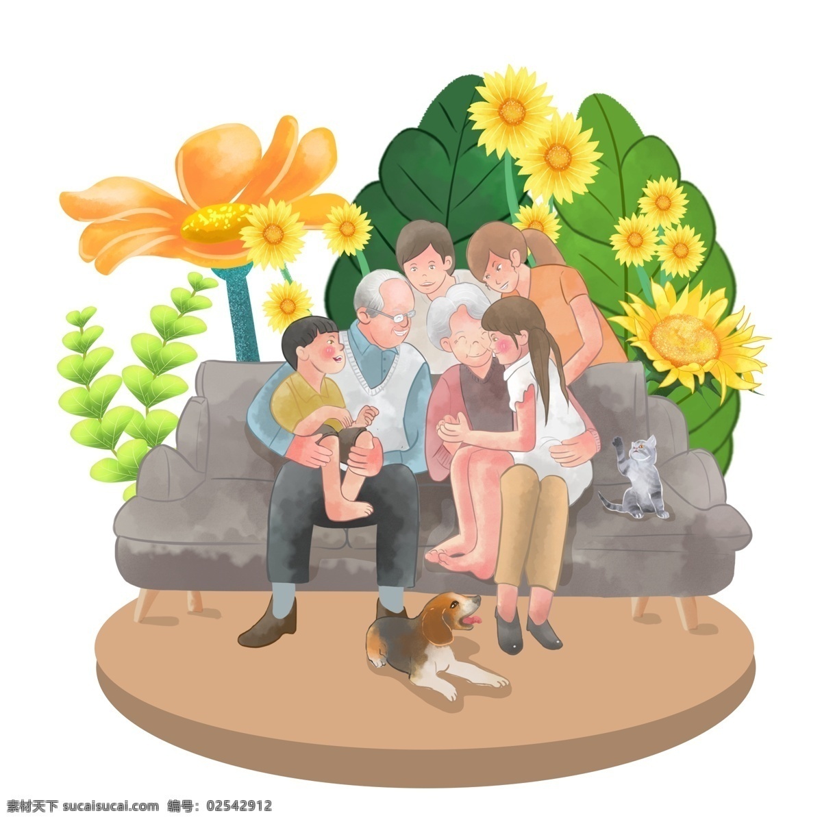商用 和睦 家庭 全家福 和睦家庭 父母 爷爷 奶奶 可商用 手绘