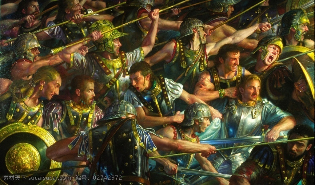人物油画 人物 油画 战争油画 长矛 盾 人群 绘画书法 文化艺术