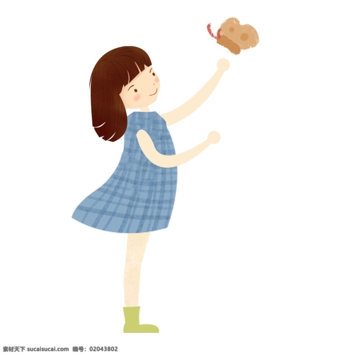 手绘 可爱 女孩 蝴蝶 唯美 插画元素 png元素 女孩设计元素 可爱风