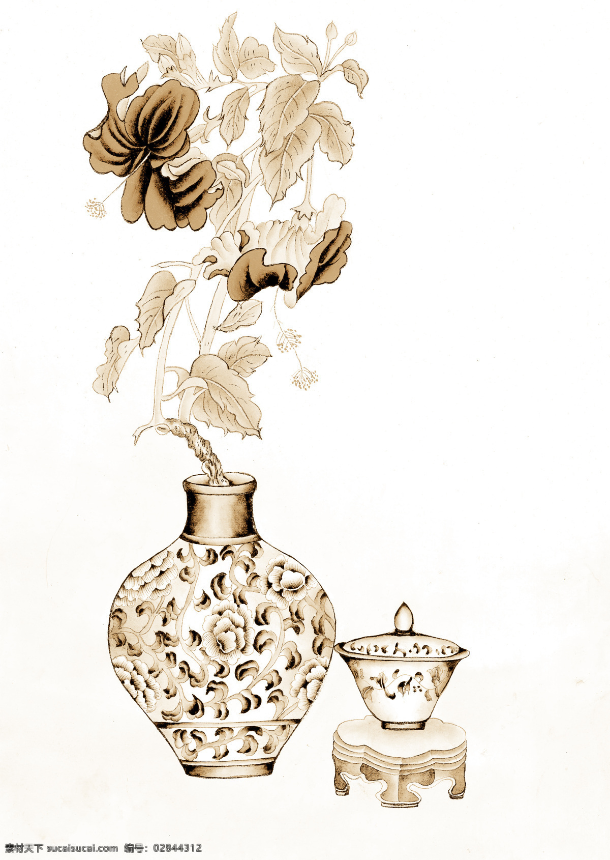 静物花瓶 陶瓷 青瓷 古典 花瓶 鲜花 国画 写意花卉 传统画 艺术画 古画 文化艺术 绘画书法