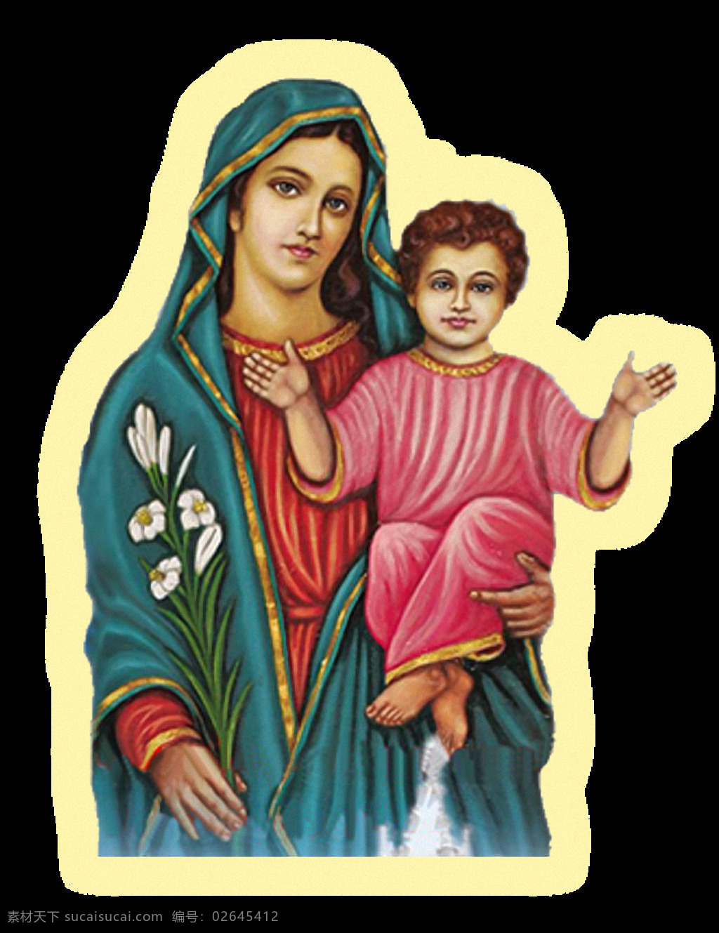 手绘 圣玛丽 耶稣 免 抠 透明 圣母 玛利亚 白描 高清 壁画 抱 圣母像 手绘圣母像 耶稣他娘像 圣母油画像