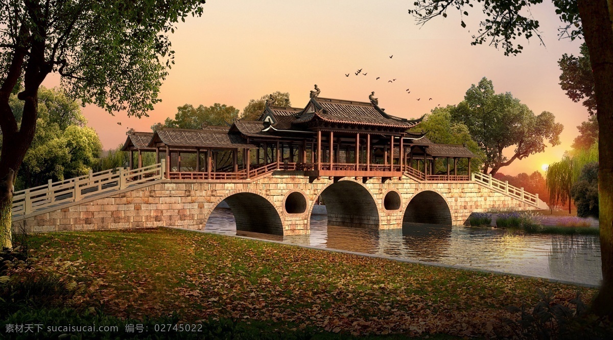 古典 园林 效果图 古典园林 私家园林 庭院 分层 风景