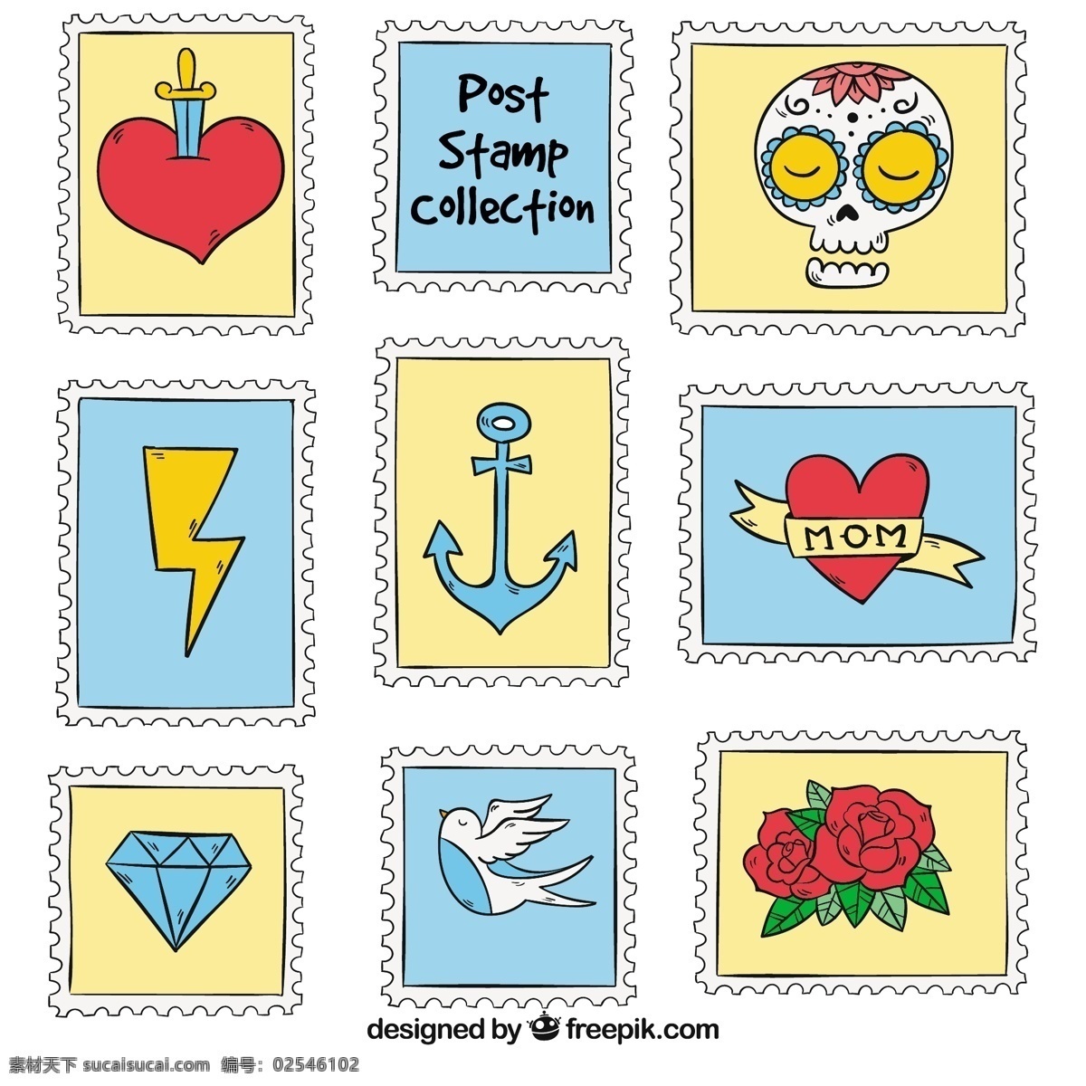 手绘 创意 邮票 图标 创意邮票