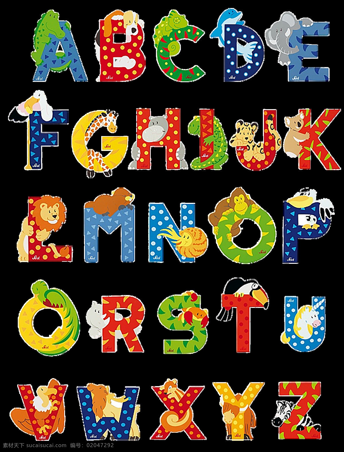 卡通 动物 装饰 艺术 字母 26个字母 英文字母 卡通字母 动物装饰字母 字母元素 艺术字母 大写艺术字母 可爱彩色字母