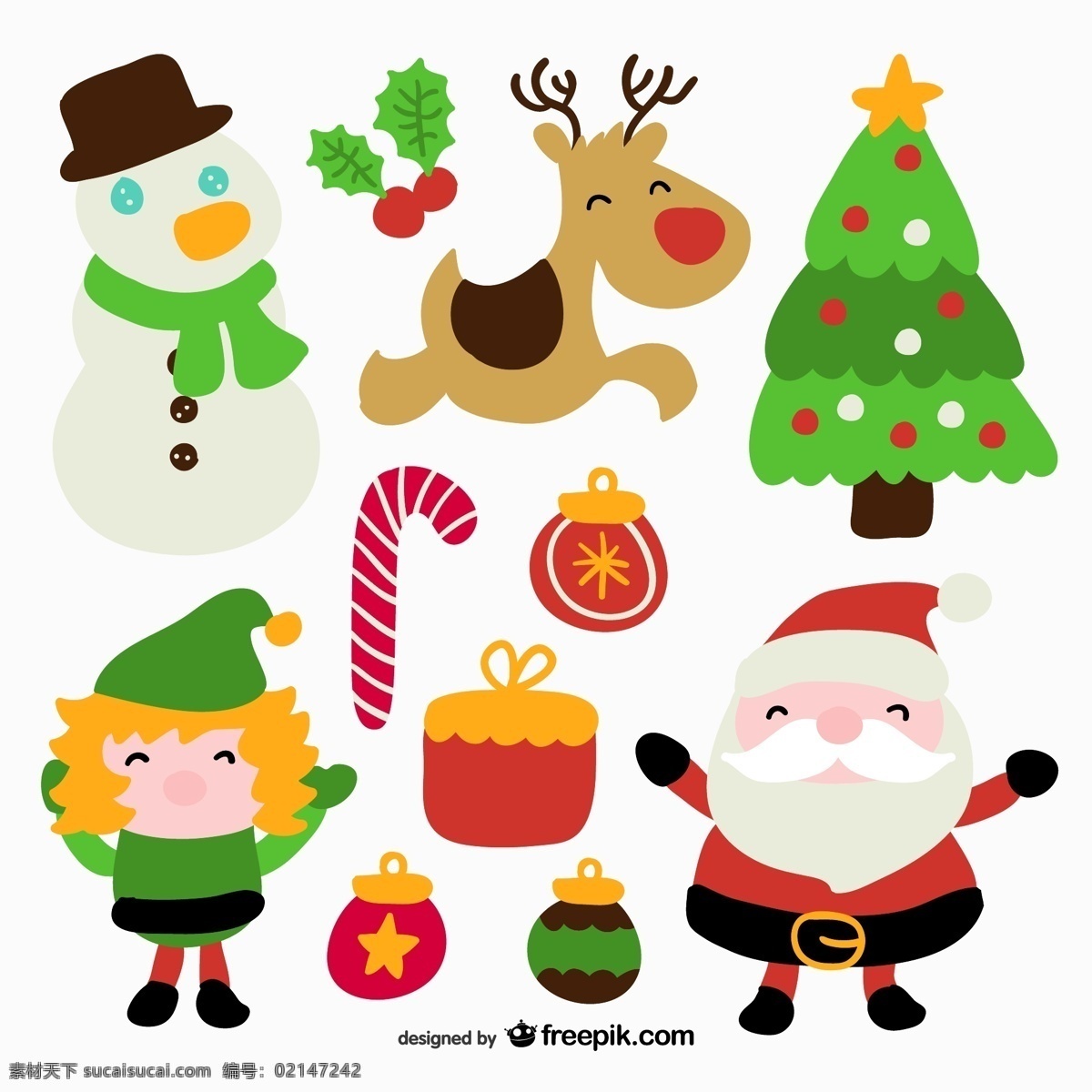 圣诞节图标集 圣诞节 礼品 图标 装饰品 糖果 圣诞老人 圣诞 驯鹿 精灵 槲寄生 甘蔗 饰品